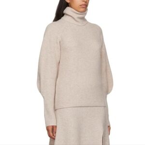Altuzarra 100% Cashmere Turtleneck Sweater Oatmeal Beige Size M Balloon Sleeves